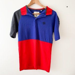 SoulStar Colorblock Red Gray and Blue Polo